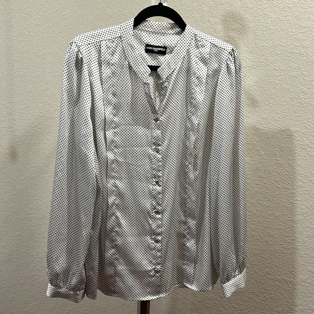 White and black polka dot KARL LAGERFELD blouse